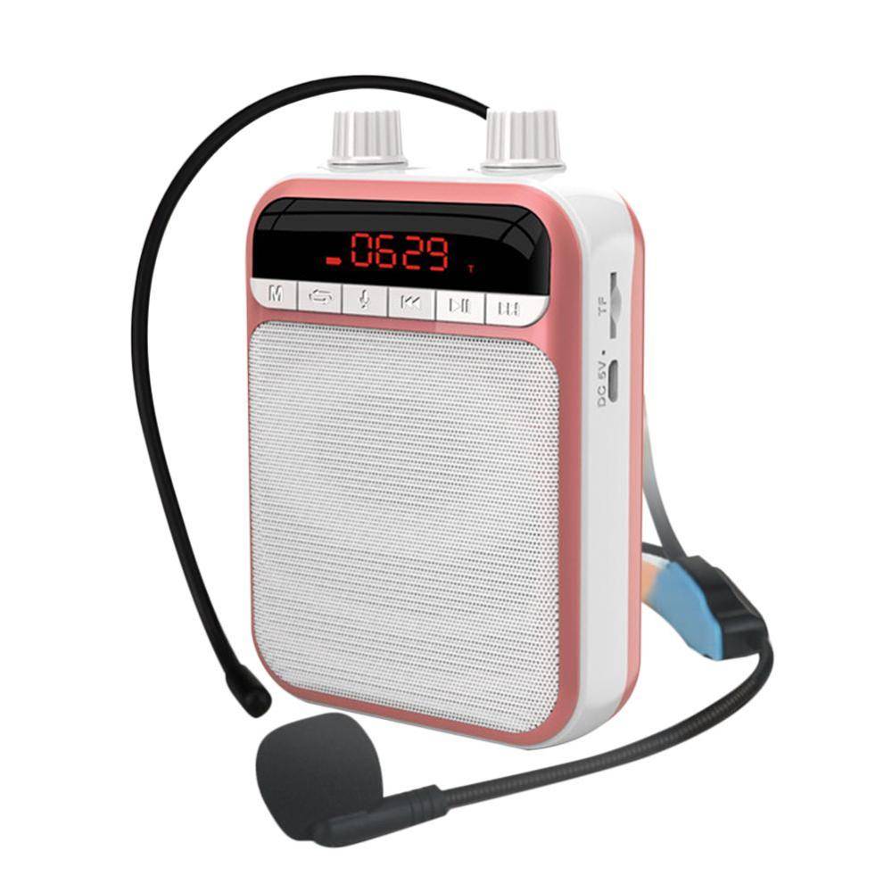 Bärbar k5 megafon bluetooth trådlös röstförstärkare lärare mikrofon högtalare stöd högtalare tf-kort fm-radio - Rosa
