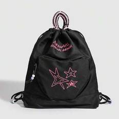 Back To School Vintage American Style Large Capacity University/High School Students Canvas Travel Backpack, Drawstring Closure Unisex Student Backpac - Black
