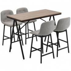 Barbord med 4 Stolar 120 x 60 x 91cm Brun/Svart + Grå
