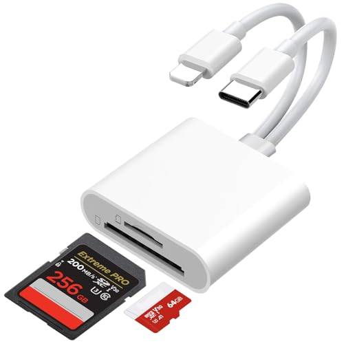 [Apple MFi-certifierad] SD-kortläsare för iPhone iPad, Lightning USB C SD-kortadapter för SD/TF, 2-i-2-kamera till iPhone-adapter för iPhone/iPad/MacBook/Samsung