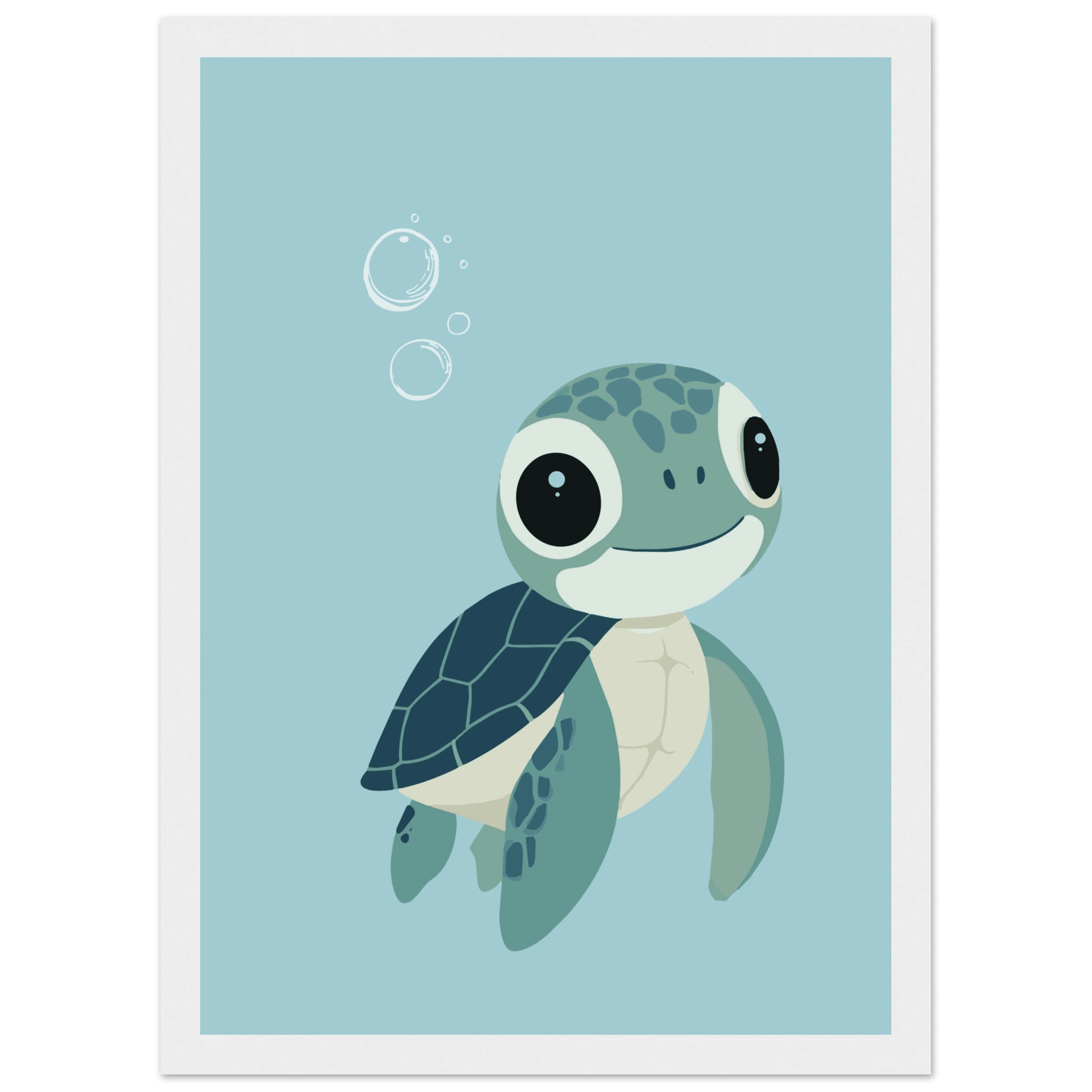 Sköldpadda poster-21x29.7 cm / 8x12" / Med ram / Vit