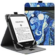 VOVIPO Universellt fodral för 6 tum, 6,8 tum 7 kindle/färgmjuk pappersläsare, folio stativ skydd med handrem kompatibel med Kindle/Kobo/Tolino/fickook/Sony 6/6,8/7 tum ebokläsare-stjärnhimmel