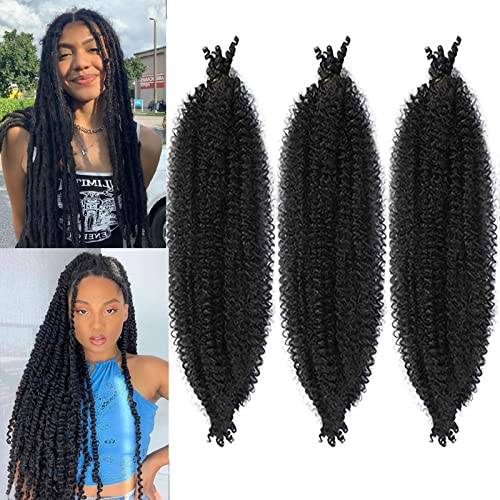Springy Afro Kinky Twist Virkning för kvinnor med falskt hår, syntetisk förfluffad vår twsit (24 tum) (3-pack), 1b)