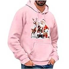 Julhuvtröjor för män fula jultröjor män jultomten tryck långärmad pullover tomtedräkt vuxen män jul toppar för män, Rosa, M