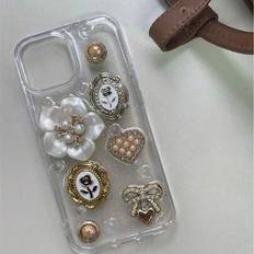 3D-blompärldekorerat iPhone 14-skal, lämpligt för iPhone 13 Pro Max, exklusivt, kreativt, ovärdigt, stötsäkert heltäckande skal för kvinnor - Genomskinlig (Multi-size)