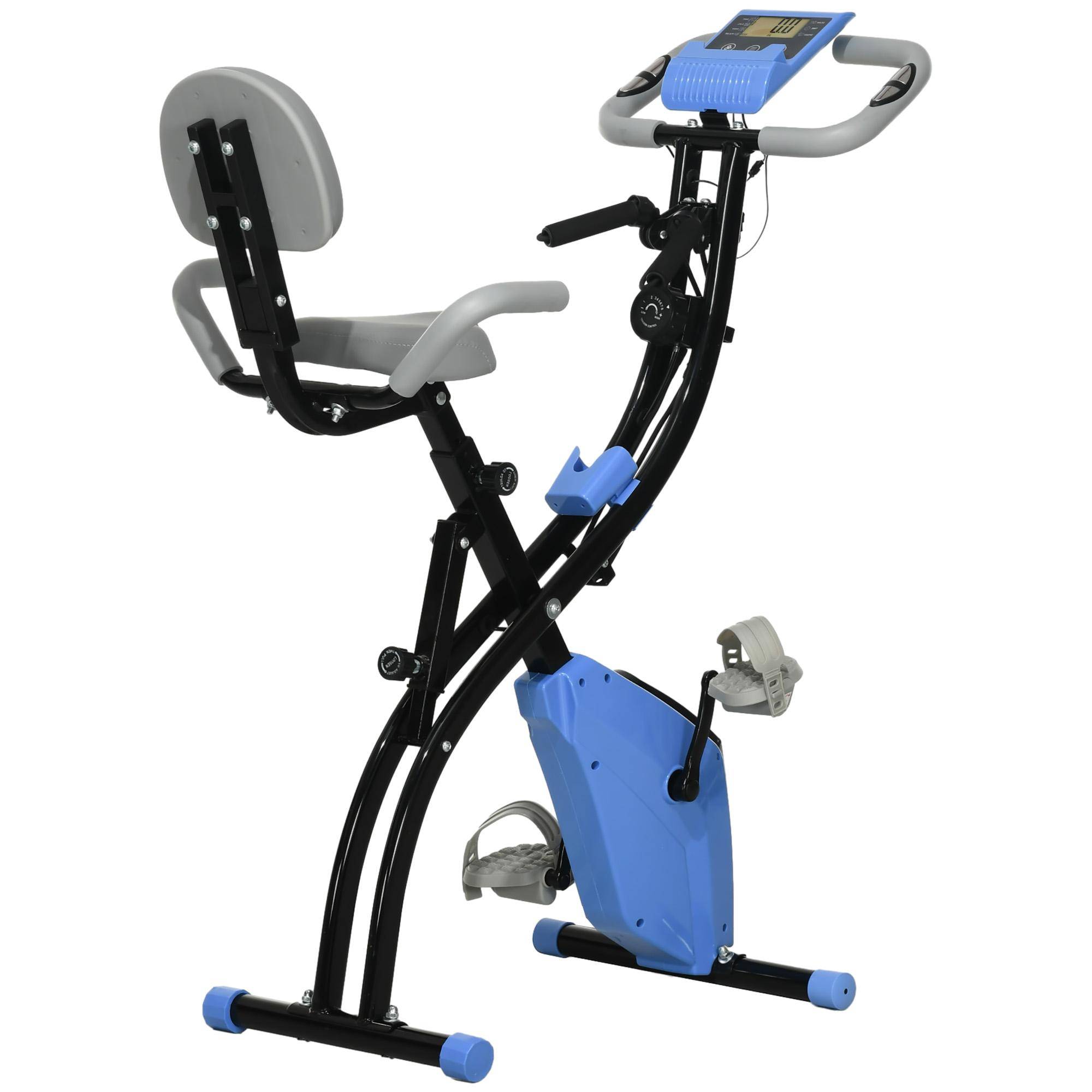 HOMCOM Foldable Exercise Bike, 8 Levels of Magnetic Resistance, Hand Pulse Sensors blå