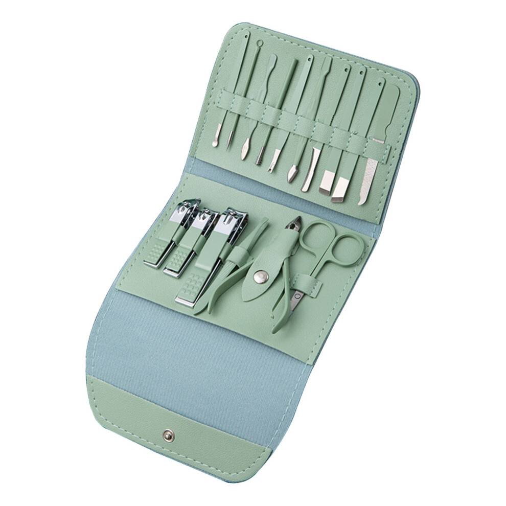 Grooming Kit Rustfrit Stål Manicure Sæt 16 stk. Pedicure Værktøj Multifunktionel Negleklipper med Læderetui Rejsestørrelse Bærbar Luksus