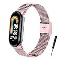 BDIG Armband kompatibelt med Xiaomi Mi Band 9/Xiaomi Mi Band 8, ersättningsarmband i rostfritt stål med justerbart spänne för Mi Smart Band 8 Melan Pink