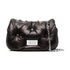 Maison Margiela, Taske, Dame, Flerfarvet, ONE SIZE, Uld, Sort Skindtaske med Logopatch