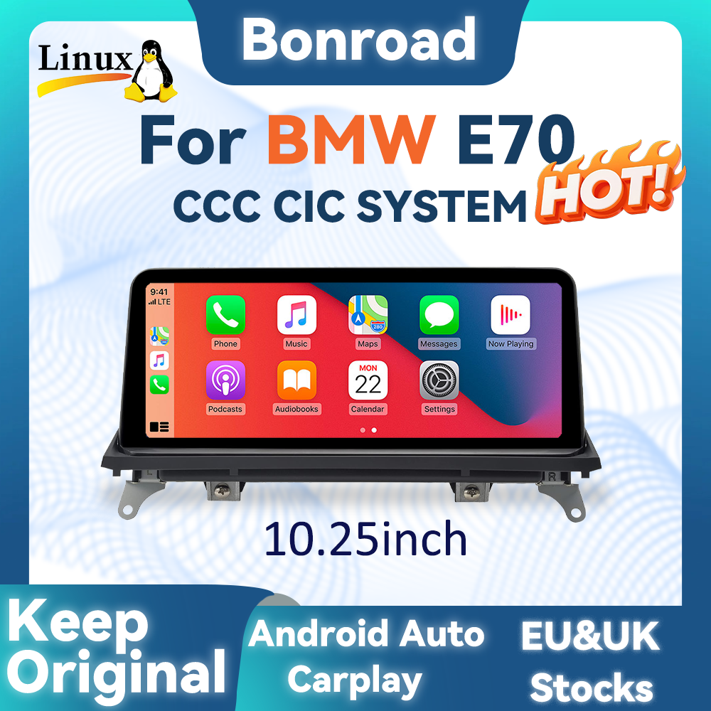 BONROAD 10.25 Wireless CarPlay AndroidAuto Car Radio Monitor For BMW X5 X6 E70 E71 GPS Navigation Multimedia Touch Screen Stereo