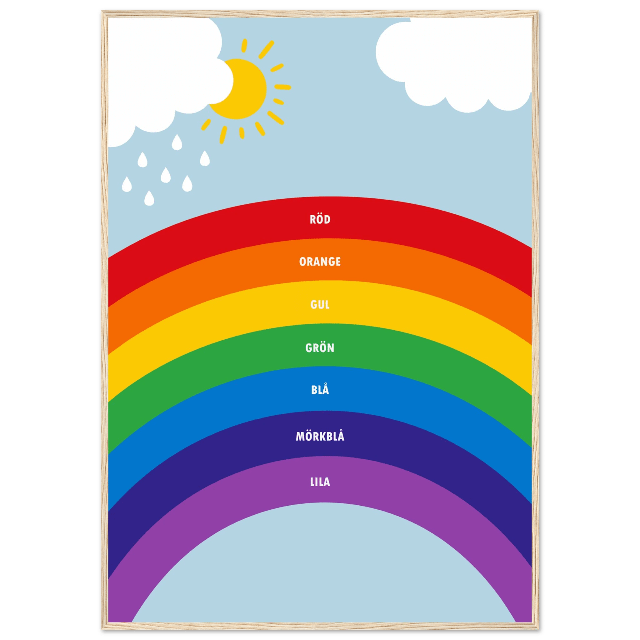 Regnbågens färger poster-70x100 cm / 28x40″ / Med ram / Ljust trä