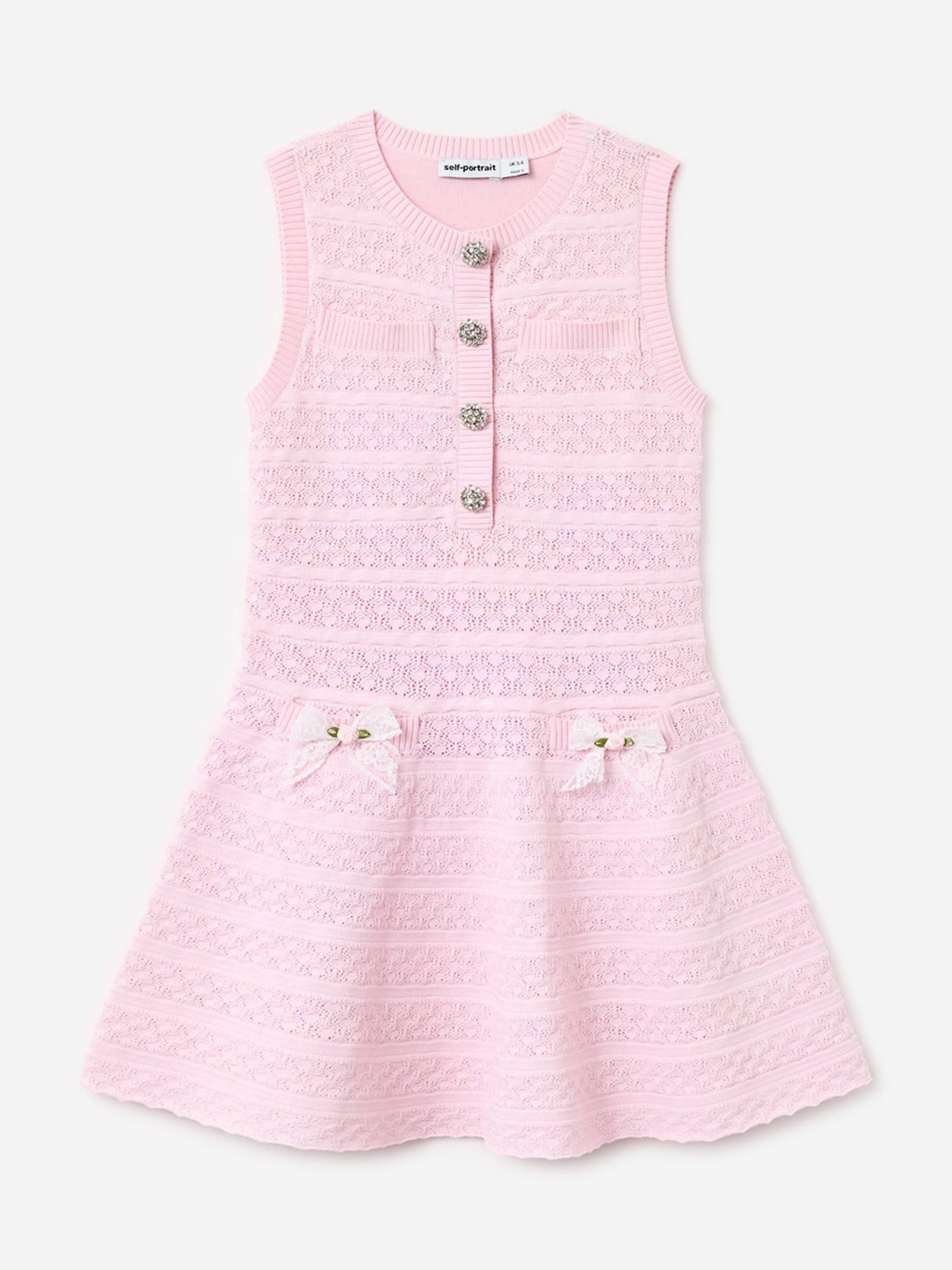 Self Portrait Girls Lace Bow Knit Dress in Pink - Pink / 5 - 6 Years (5 - 6 Years)