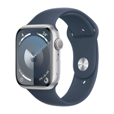 Apple Watch 9 45mm Silver Alu Case w. Sport Band S/M - Storm Blue