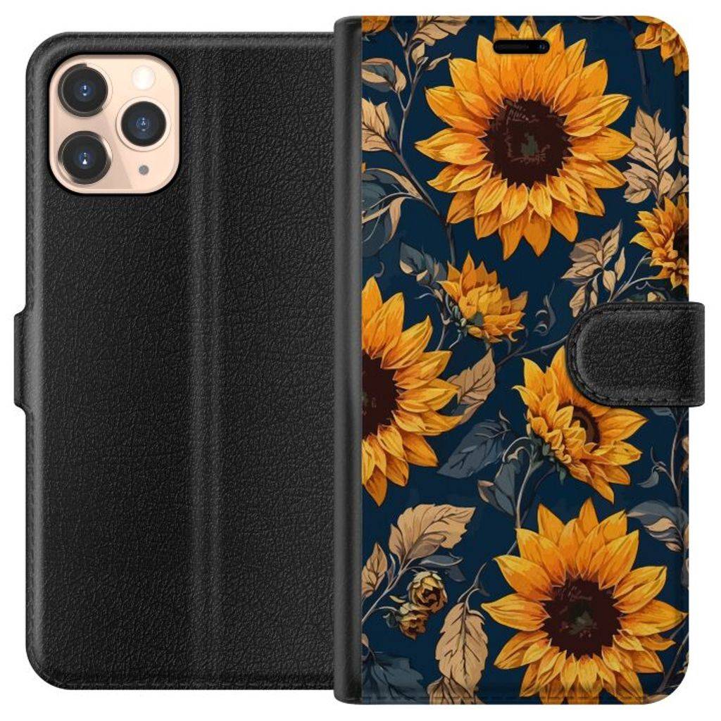 Apple iPhone 11 Pro Svart Plånboksfodral Solrosor