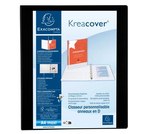 Exacompta KreaCover mappe, 4 ringe, 25 mm, sort
