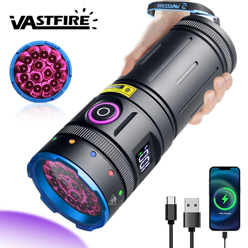 15x LED 365nm High Power UV Flashlight Blacklight Cat Dog Urine Stain Tinea Ore Money Scorpion Marker Rechargeable UV Torch lamp