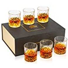KANARS Whiskyglas Set, Kristall Utan Bly Whisky glas, Presenter till Män, Unik Födelsedag Present till Honom Pappa Pojkvän Make Morfar, Set med 6, 300 ml, Unika Snygga Presentaskar