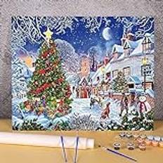 Paint by Numbers Painting by Numbers Christmas Village Kit Acrylic Paints Canvas Painting Wall Decoration Children Drawing (No frame) 40x50cm