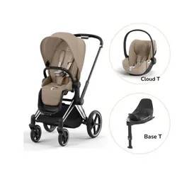 Priam Sittvagn + Cloud T + Basenhet T - Cozy Beige/Chrome Black PLUS