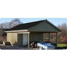 Carport cp02hxl dobbelt 6,0x9,9m med reskabsrum 5,1x4,2m høj rejsning