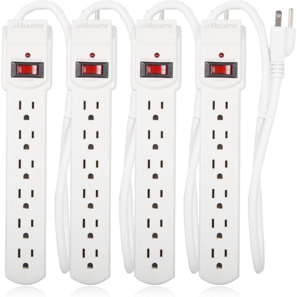 6 stikkontakter med overspændingsbeskytter, 300 joule, 60 cm ledning, afbryder (4 stk.)