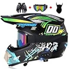 Motorcykel Bluetooth crosshjälm-set, ECE-godkänd, motocrosshjälm, säker, bekväm och ventilerad, med handskar mask glasögon, lämplig för motocross, MTB, BMX X, XXL61–62 cm