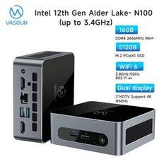 M2 Mini PC, Intel N100 12:e generationens 3,4 GHz, 512 GB SSD 16 GB RAM DDR4, Window 11 Pro Mini-datorer, Dual WiFi/BT/Dual HDTV/Gigabit Ethernet/VESA