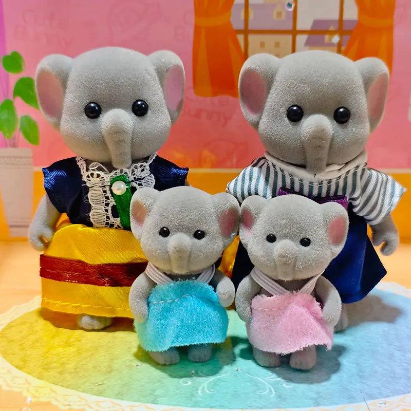 Forest Family Reindeer Rabbit Panda Animal Simulation Dollhouse Furniture Toy Set - Elephant Family