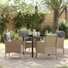 vidaXL Have Spisebordssæt med pude 5 pcs Beige Poly rattan
