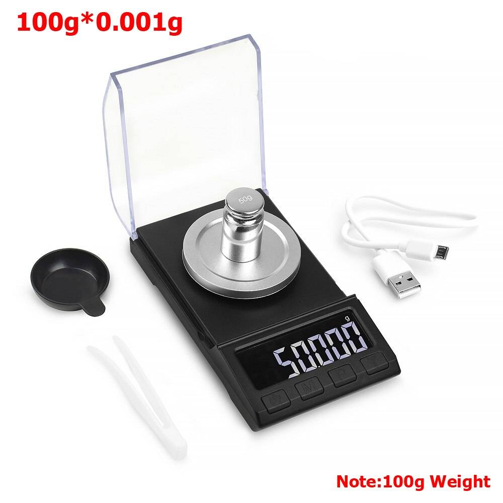 Newacalox 50g/100g/200g digitala precisionsvågar 0.001g balansvikt elektronisk smyckesvåg usb-driven medicinsk vägning - 8068-100g skala