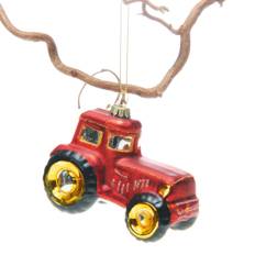 Julekugle Rød traktor med store dæk