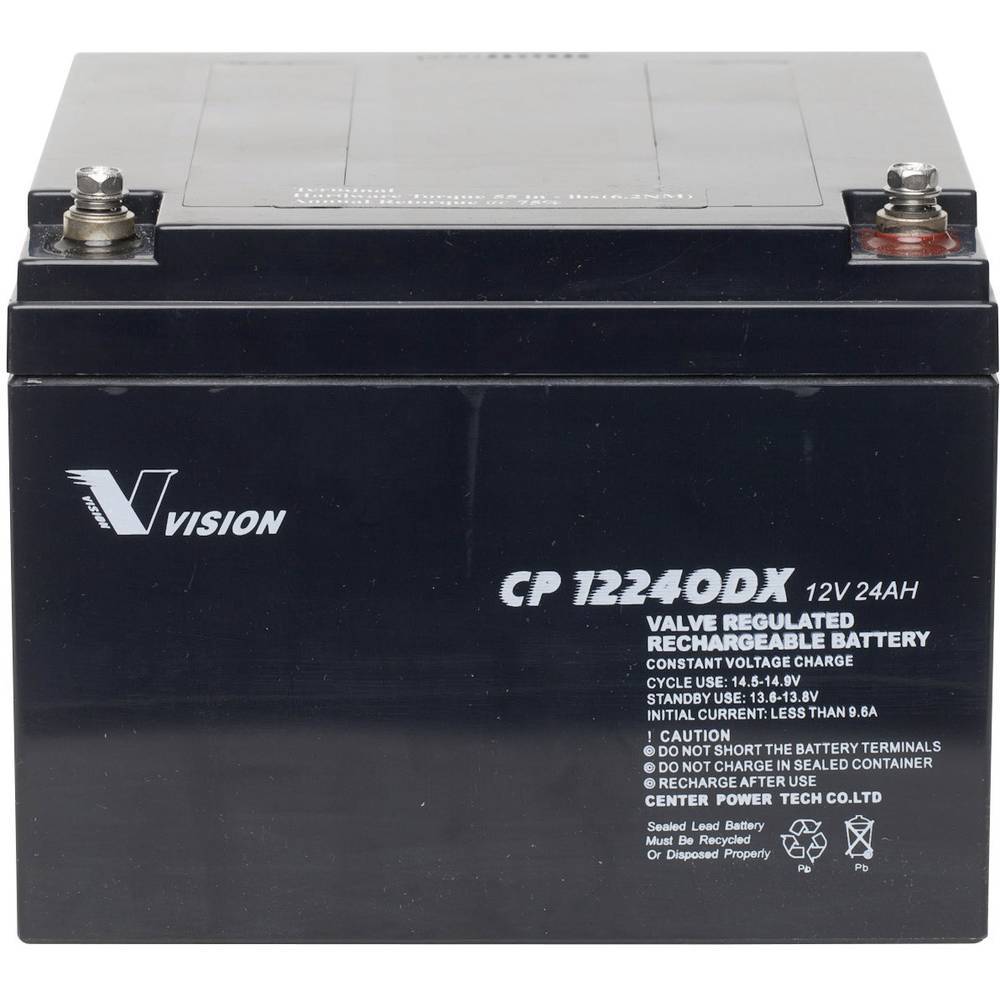 Vision Akkus CP12240DX Blybatteri 12 V 24 Ah Bly AGM (B x H x D) 166 x 125 x 175 mm M5-skruvanslutning Underhållsfri, Urladdningssäkra