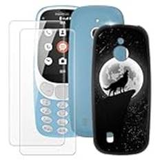 OAGELIM Tillverkad för Nokia 3310 4G fodral + 2 st skärmskydd härdat glas, ultratunt stötsäkert mjukt TPU-silikonskydd för Nokia 3310 4G (2,4 tum)