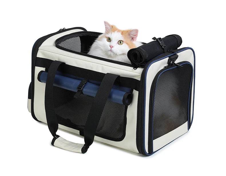 Airline Approved Collapsible Soft-Sided Pet Carrier — Travel Cat & Dog Carrying Case - Blue