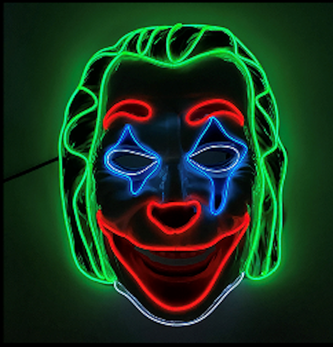 Skrämmande clown LED Joker-mask med grönt hår