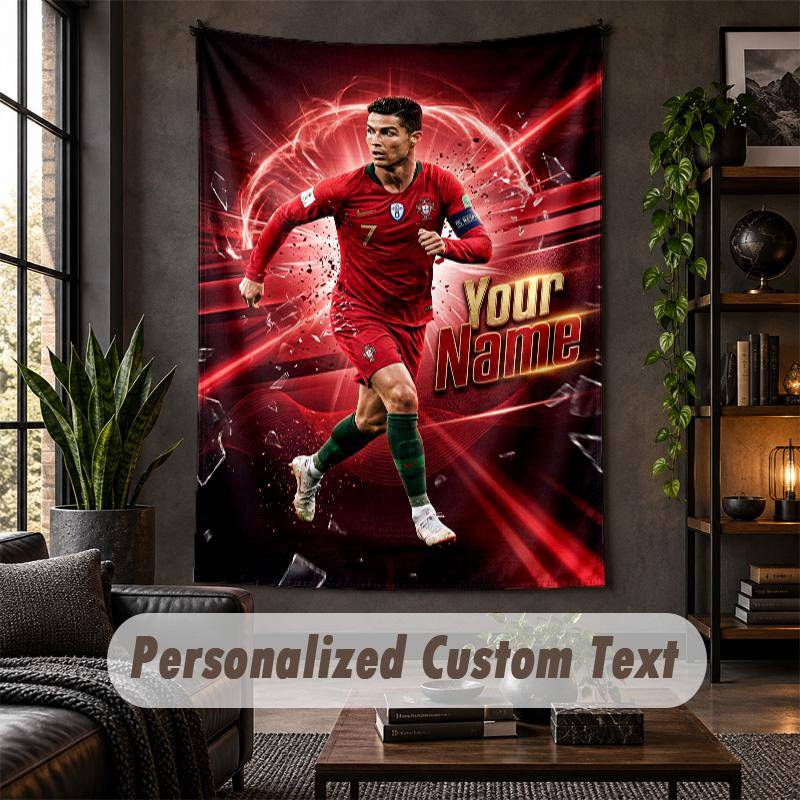 Personalized Wall Tapestry,Cristiano Ronaldo Custom Text, Soft Fabric Wall Art For Indoor Decoration