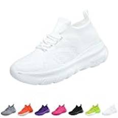 Fritidsskor, dam, sportiga, lätta, ventilerande sneakers, dam, sportskor med skosnören, löparskor, platt sula, träningsskor, halkfria, promenadskor, bekväma slip-skor, lediga, Vit, 37 EU