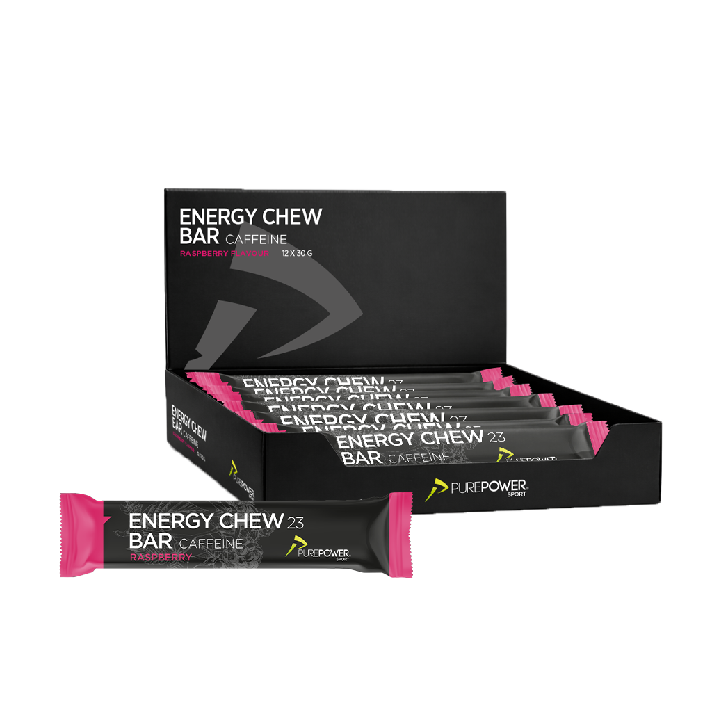 PurePower Energy Chew Bar Koffein Hindbær 12 x 30 g - Chews