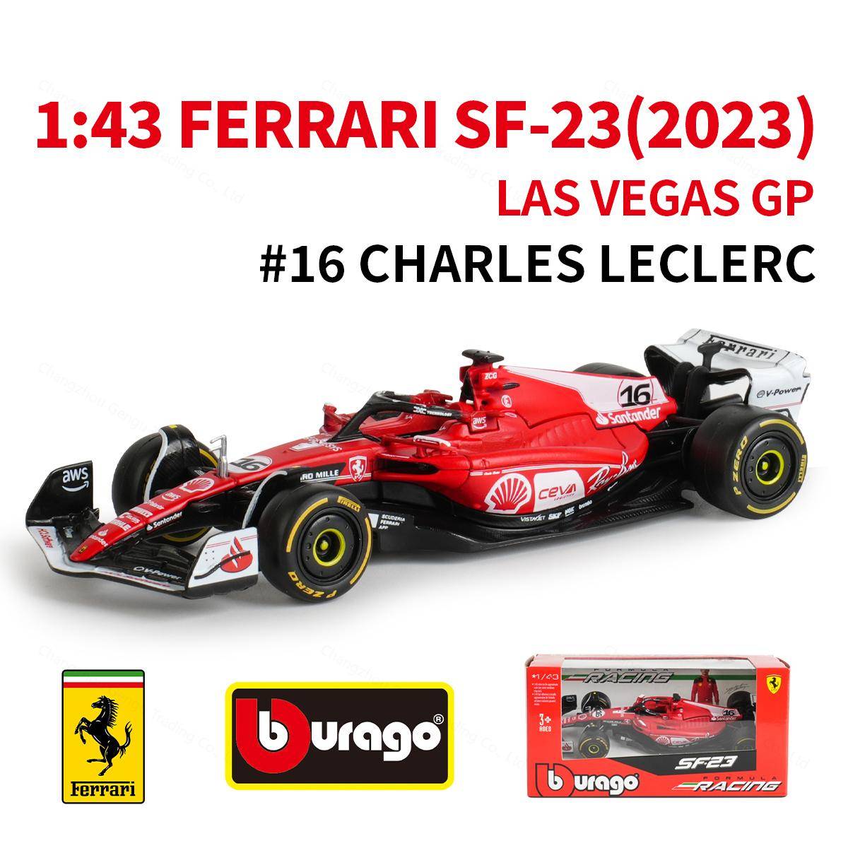 Bburago 1:43 2023 Ferrari SF23 Las Vegas #16 #55 F1 Racing Formelbil Statisk Simulering Pressgjuten Legeringsmodellbil red