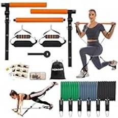 Hommie Pilates barset med 6 latexmotståndsband, 20–220 pund och dörrankare – justerbara längd, träningsband för hem, lämplig för män och kvinnor med en längd på 150–180 cm