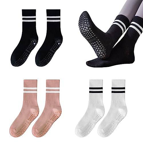 TSHAOUN 3 par yogastrumpor halkfria strumpor, pilates halkfria strumpor, yogastrumpor dam fem sportfingerstrumpor för balett, fitness, 3 färger, 36-38 EU