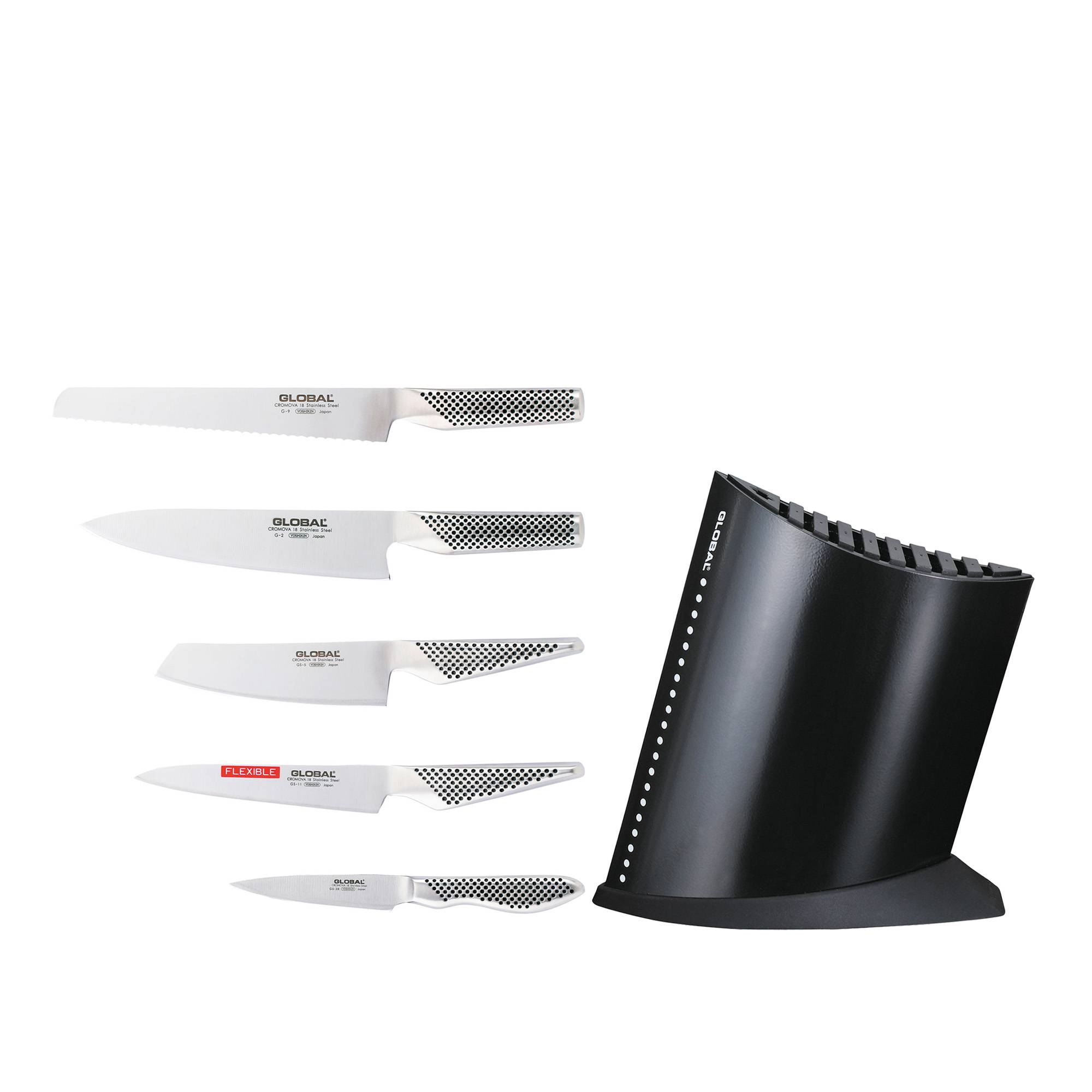 Global - Knivsæt 5 stk & knivblok sort - Knivsæt