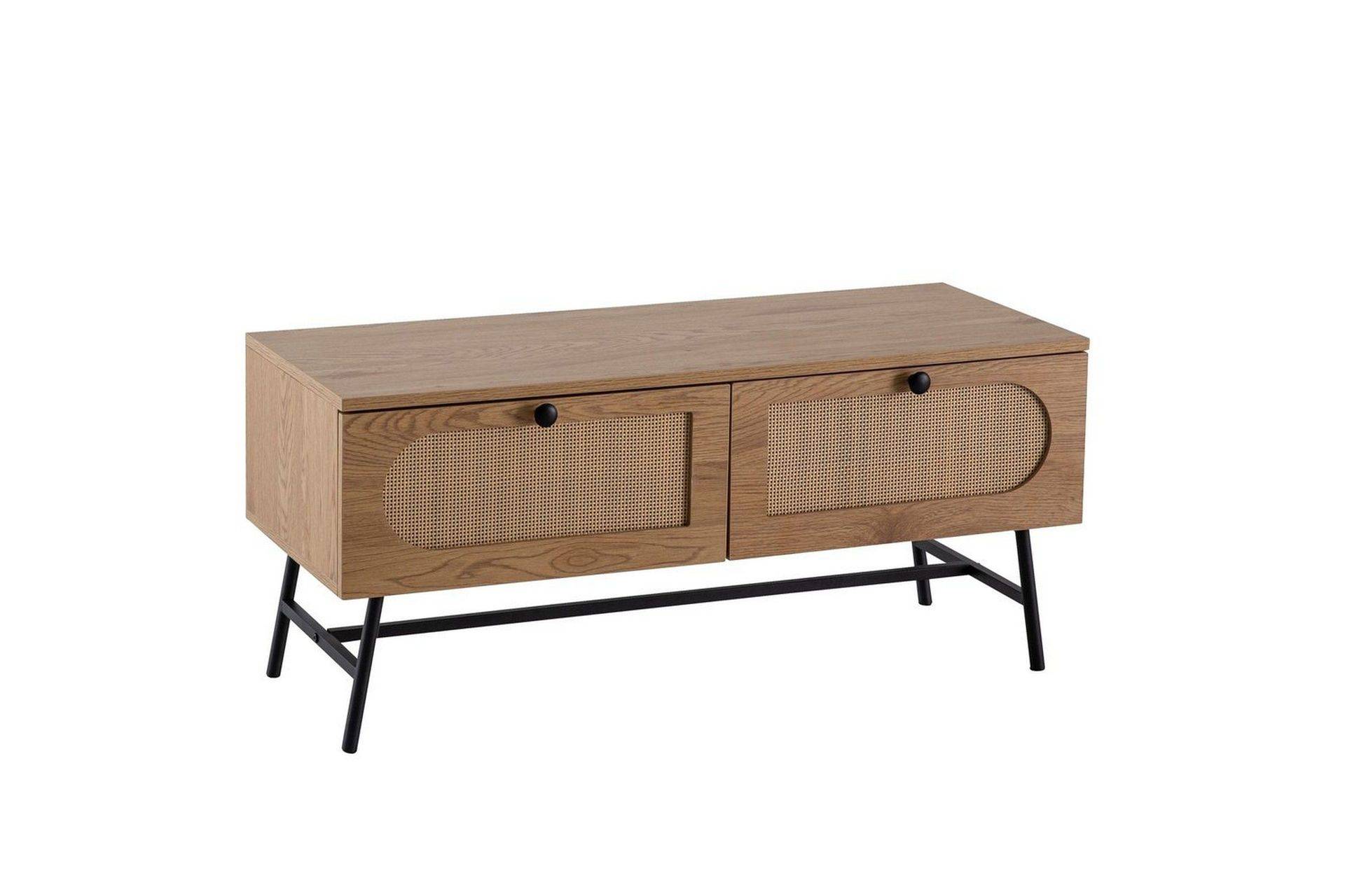 Lowboard Wohnling Melaminbelagd MDF-ekoptik, rottingfront, 2 lådor, metallben Modern - TV bänk & mediabänk Brun,Svart