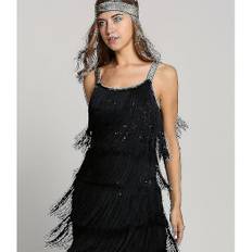 Great Gatsby Kjole 1920'er Fest Vintage Kvast Kvinder Vipper Sort Black XXL