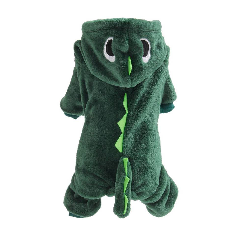 Dinosaur Plyshættetrøje til Hunde og Katte – Varmt Fleece Halloween Kostume, Kompatibelt med Små/Mellemstore Kæledyr