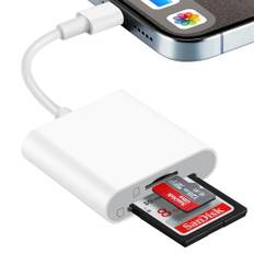 SD Kartenleser iPhone, 2-In-1 Dual Slot Lightning SD/Micro SD Card Reader for iPhone iPad Kamera Kartenlesegerät Adapter, Kartenleser Converter für iPhone 14/13/12/11/8/7/6/Plus/Pro/Max, Plug and Play