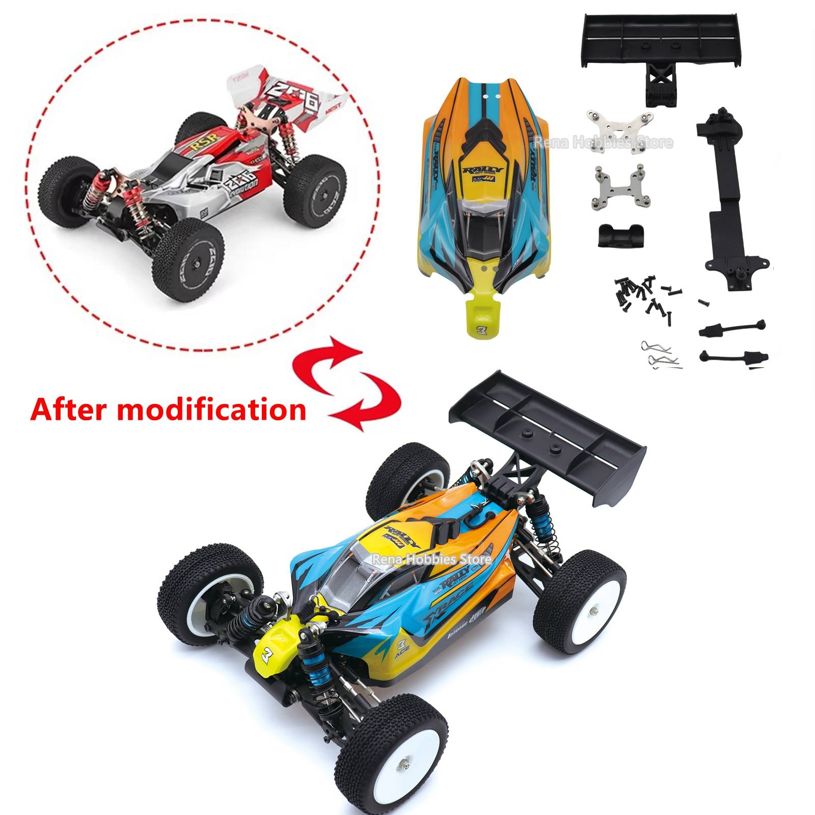 1/14 RC Car Body Shell Upgrade Kit - DIY Custom Modified Spare Parts for WLtoys 144001 144010 Buggy Off-Road
