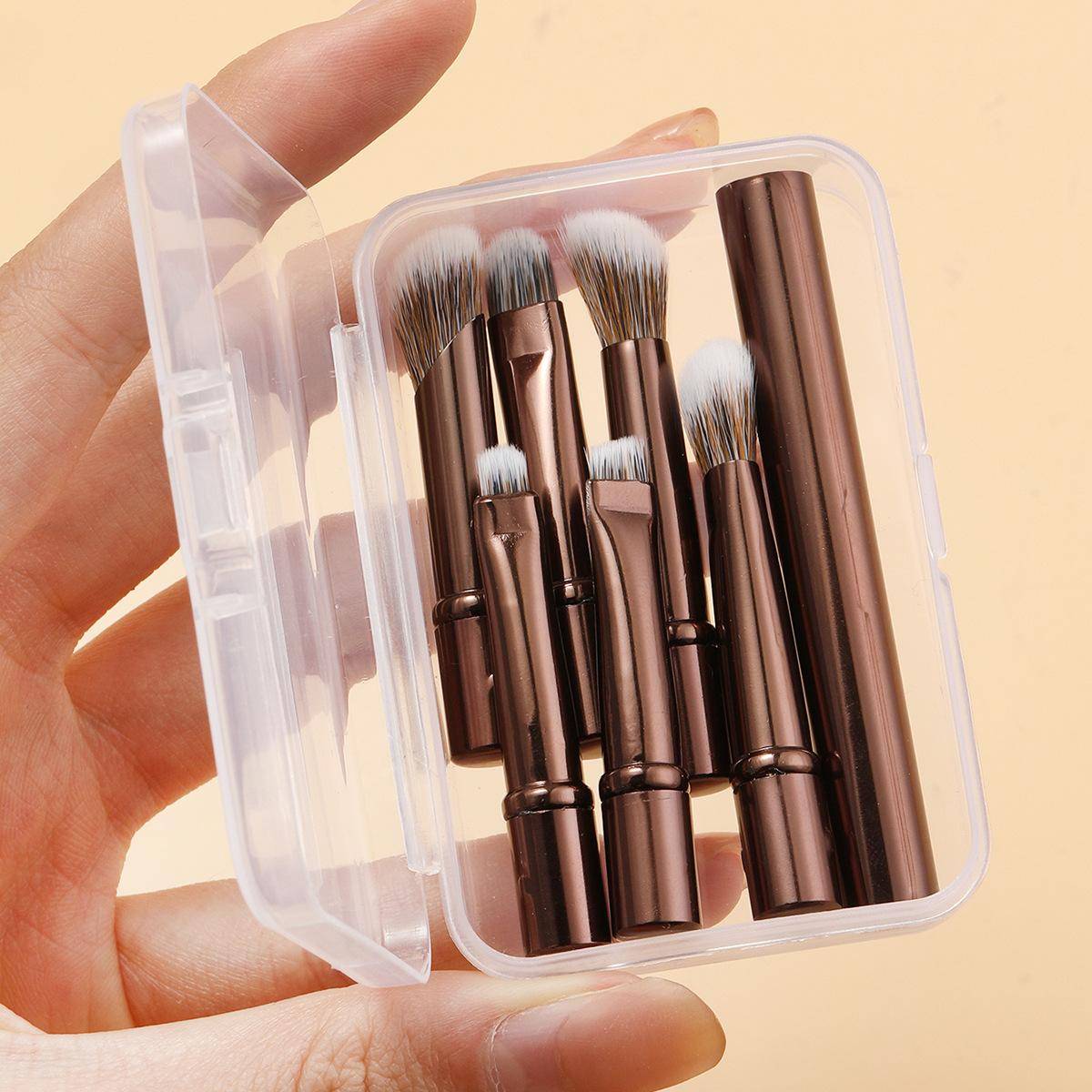 6pcs Portable Makeup Brush Set, Detachable Brush Heads, Mini Travel Makeup Brushes Nose Contour Brush, Concealer Brush, Eyeshadow Brush