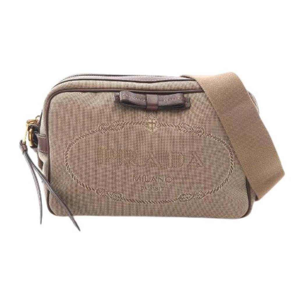 Prada Vintage - Pre-owned Logo Jacquard Canvas Läder Axelväska Vintage - Dam - ONE Size - Läder