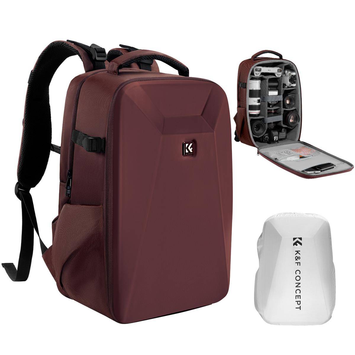 KENTFAITH K&F Concept Camera Backpack Hardshell DSLR Photography Camera Bag with 15-15.6 Inch Laptop Compartment Waterproof Camera Case Compatible for Canon/Nikon/Sony/DJI Mavic Drone - Backpack 22L Nature Wander 10 (Red)